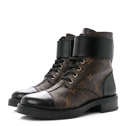 Louis Vuitton Calfskin Monogram Wonderland Flat Ranger Boots 37 Black 3 of 8