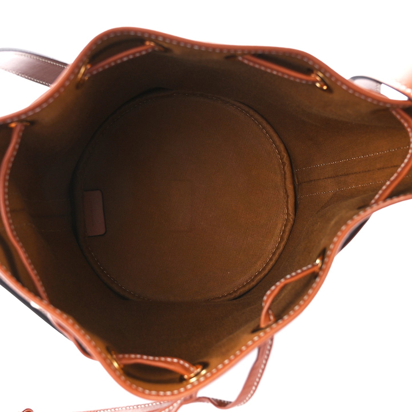 Triomphe Canvas Calfskin Small Drawstring Bucket Bag Tan