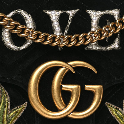 Gucci Velvet Matelasse Loved Embroidered Medium GG Marmont Shoulder Bag Black 8 of 10