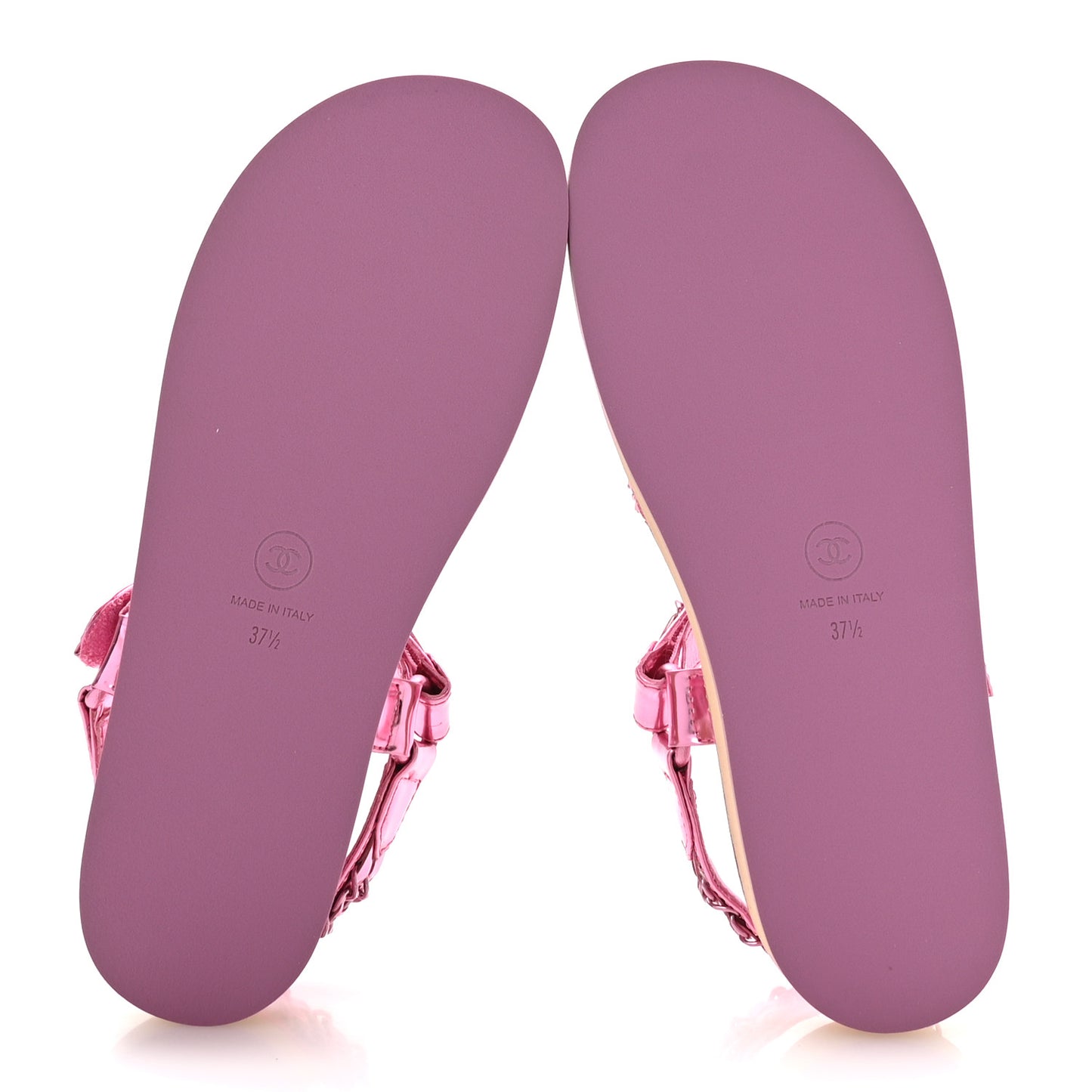 Metallic Laminated Goatskin Chain Flat Sandals 37.5 Pink