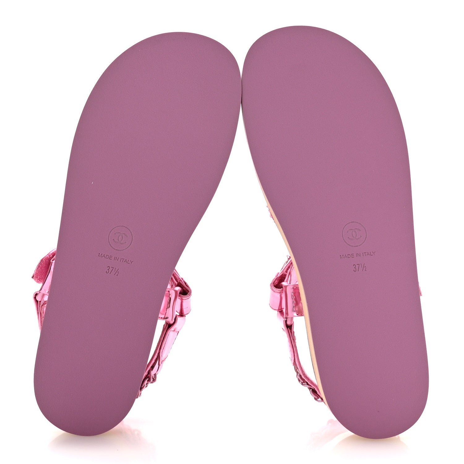 Chanel Metallic Laminated Goatskin Chain Flat Sandals 37.5 Pink 6 of 8