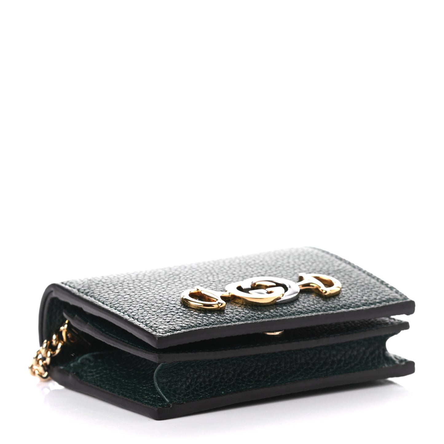 Grainy Calfskin Zumi Chain Card Case Wallet Vintage Green
