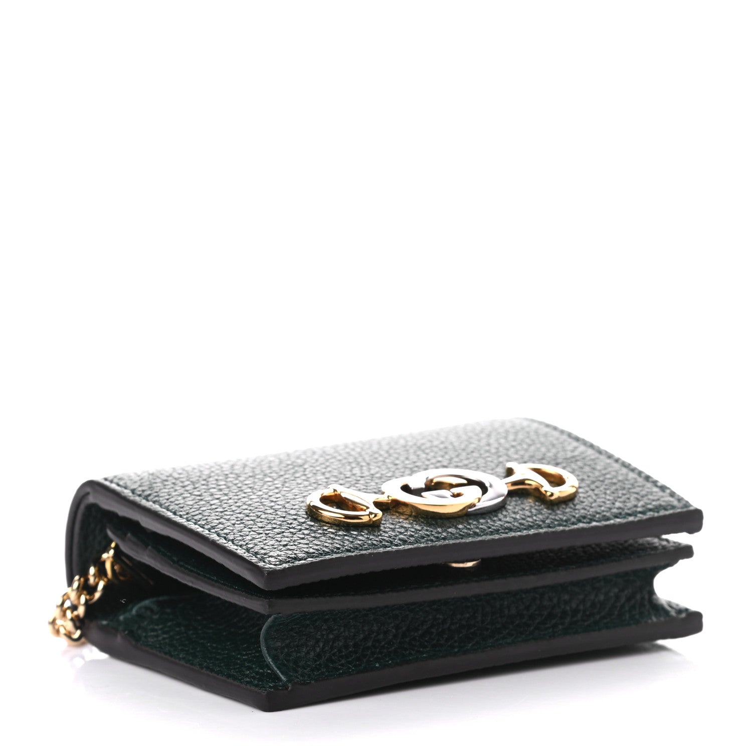 Gucci Grainy Calfskin Zumi Chain Card Case Wallet Vintage Green 4 of 7