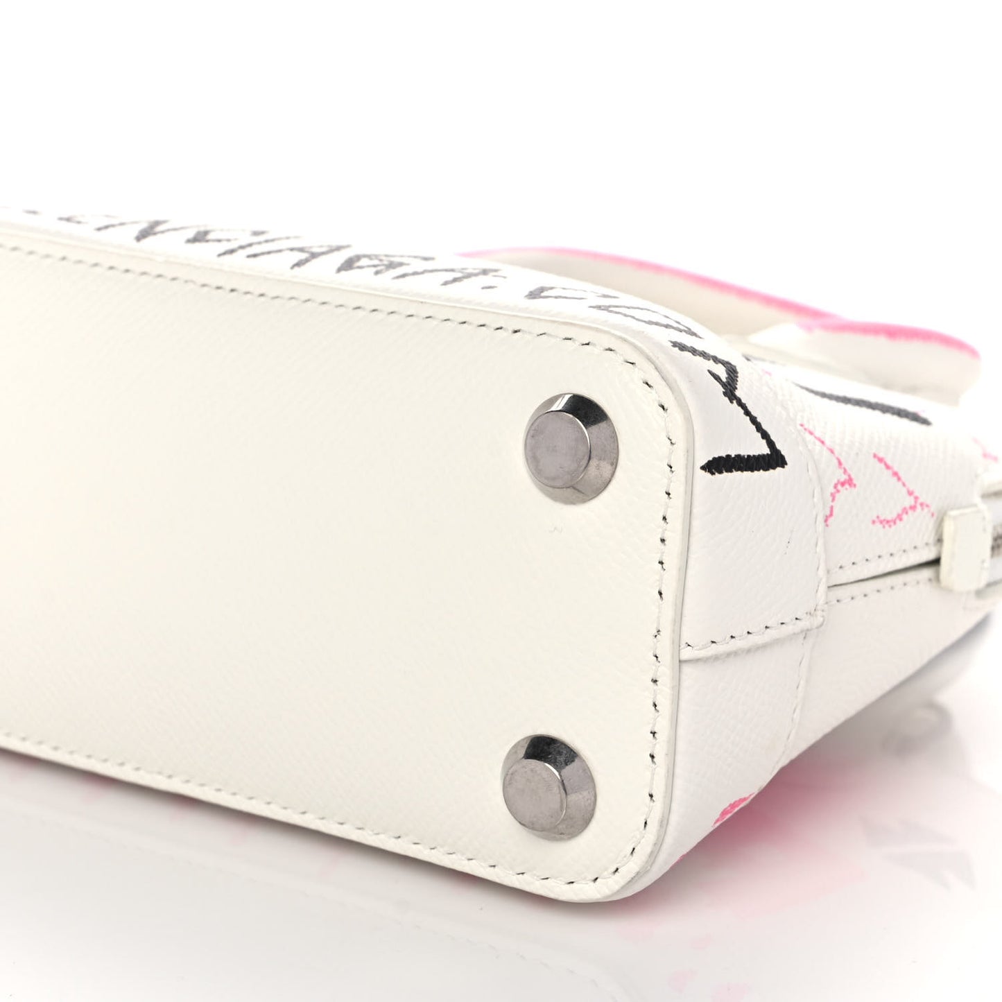 Grained Calfskin Graffiti Print XXS Ville Top Handle Bag White