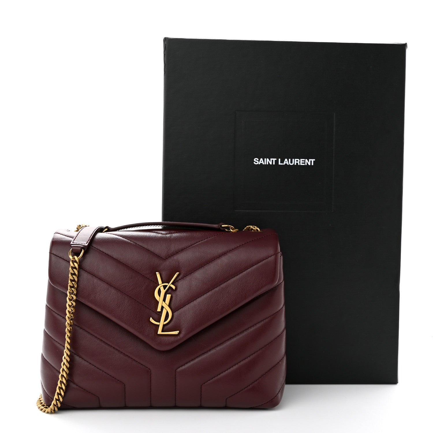 Saint Laurent Calfskin Y Quilted Monogram Small Loulou Chain Satchel Dark Legion Red 9 of 9