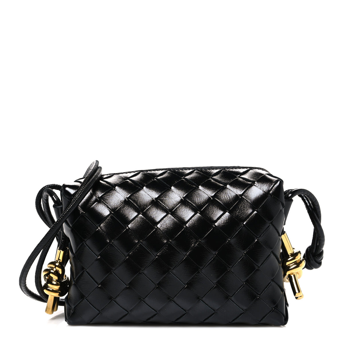 Bottega Veneta Polished Nappa Intrecciato Metallic Knot Mini Loop Camera Bag Black 1 of 9