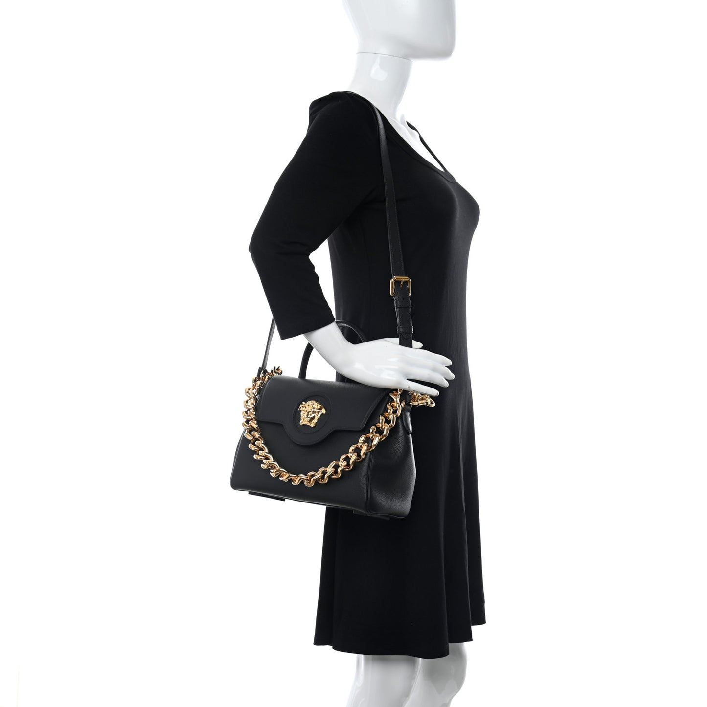 Grained Calfskin La Medusa Top Handle Bag Black