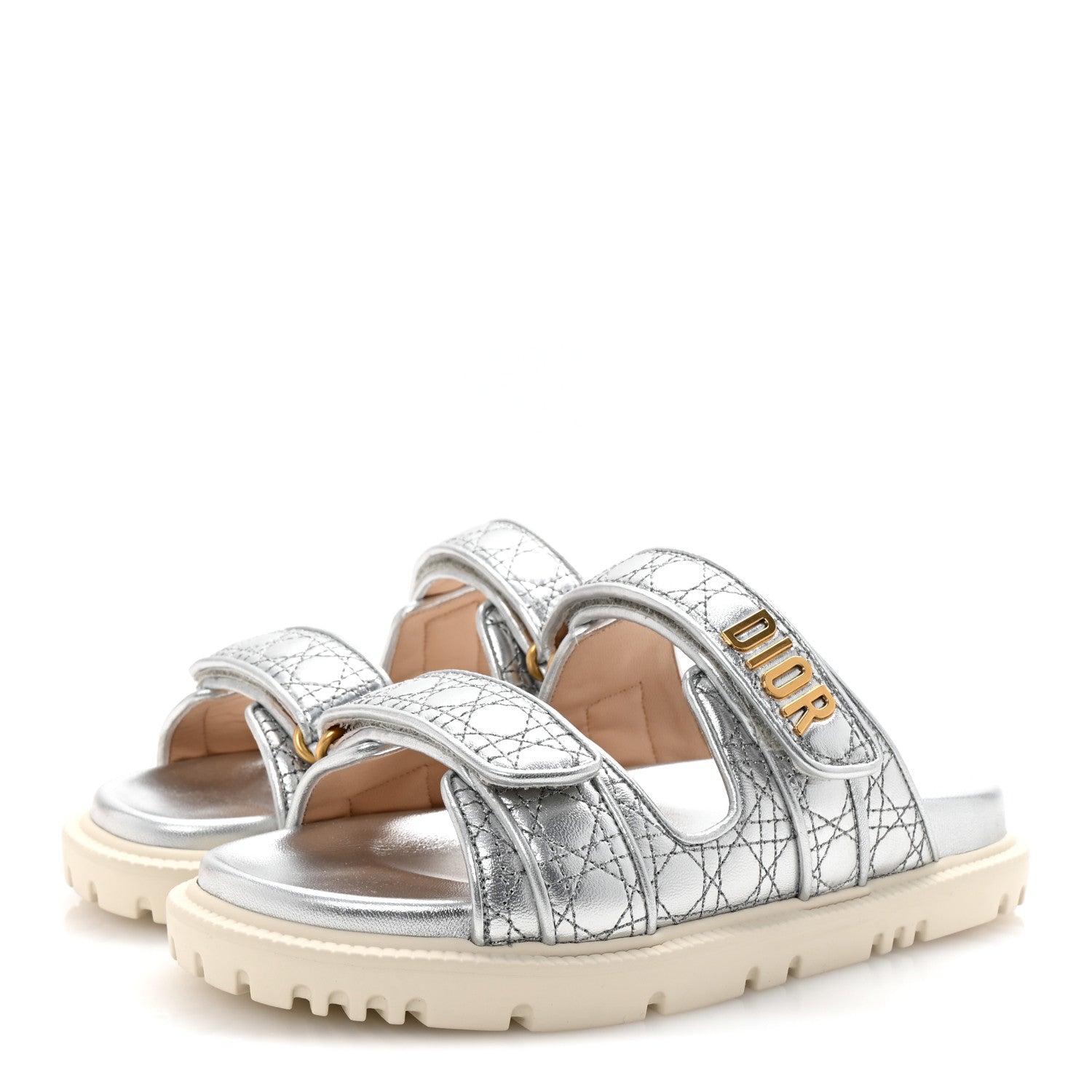 Christian Dior Laminated Sheepskin Cannage Dior Or Dioract Slide Sandals 37 Steel 4 of 9