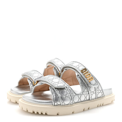 Christian Dior Laminated Sheepskin Cannage Dior Or Dioract Slide Sandals 37 Steel 4 of 9
