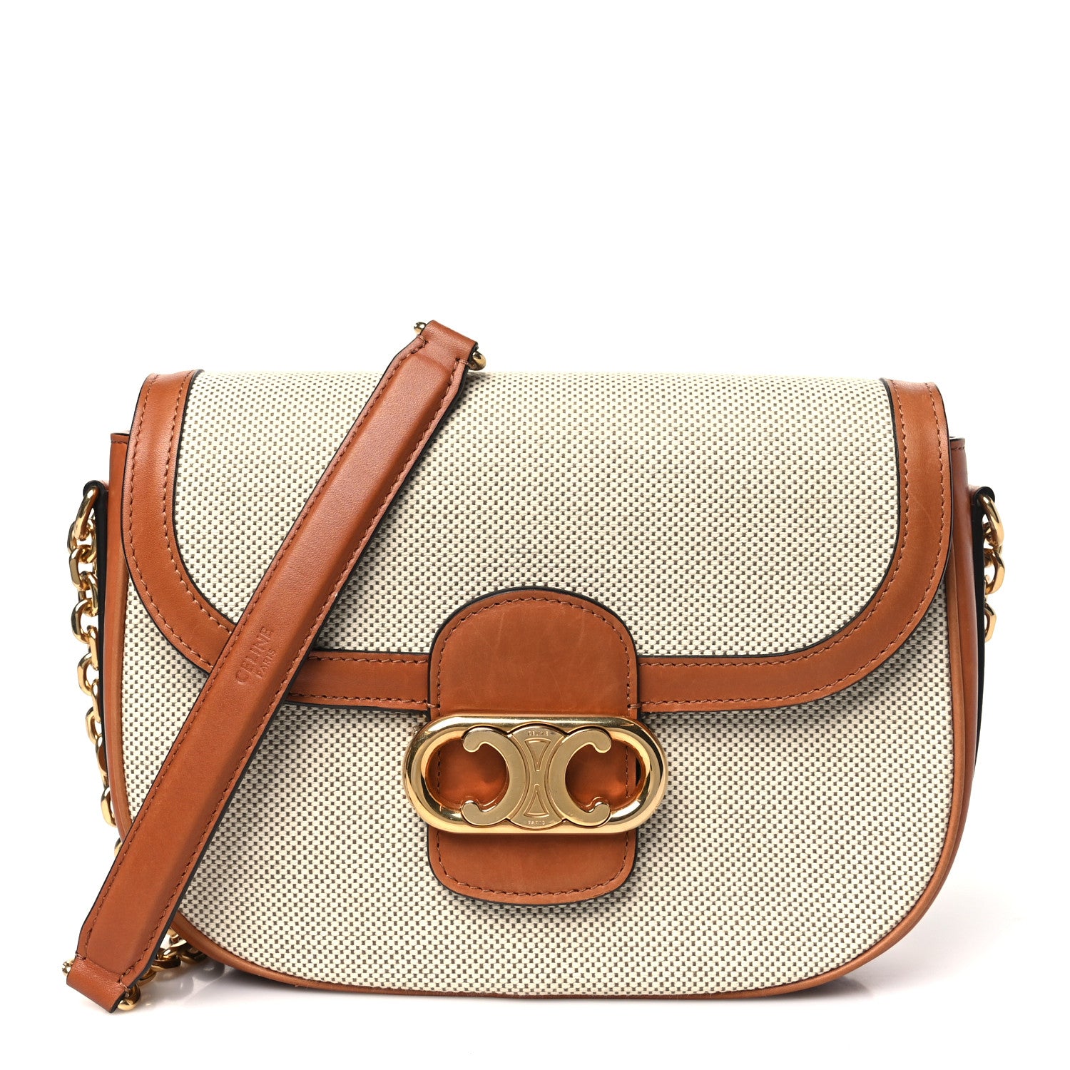 Celine Textile Natural Calfskin Medium Chain Maillon Triomphe Tan White 1 of 10