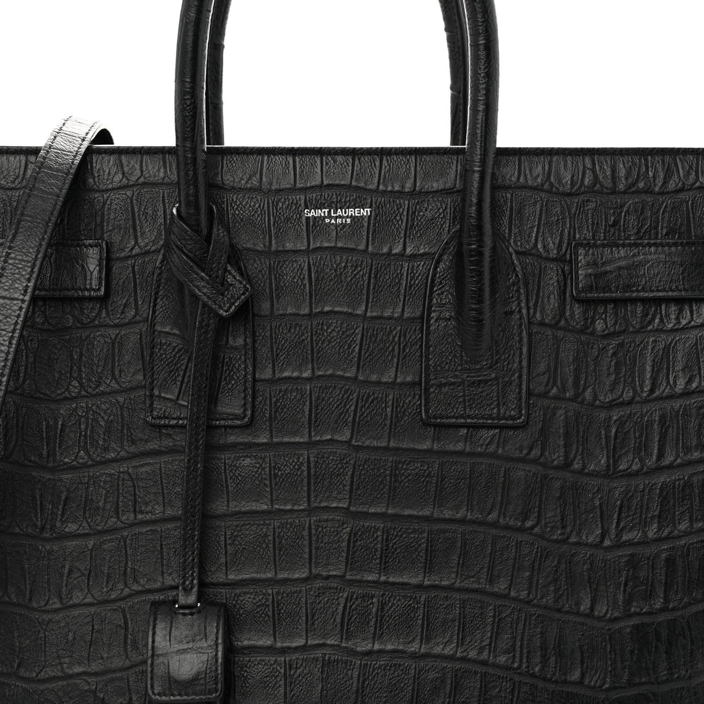 Calfskin Crocodile Embossed Small Sac de Jour Black