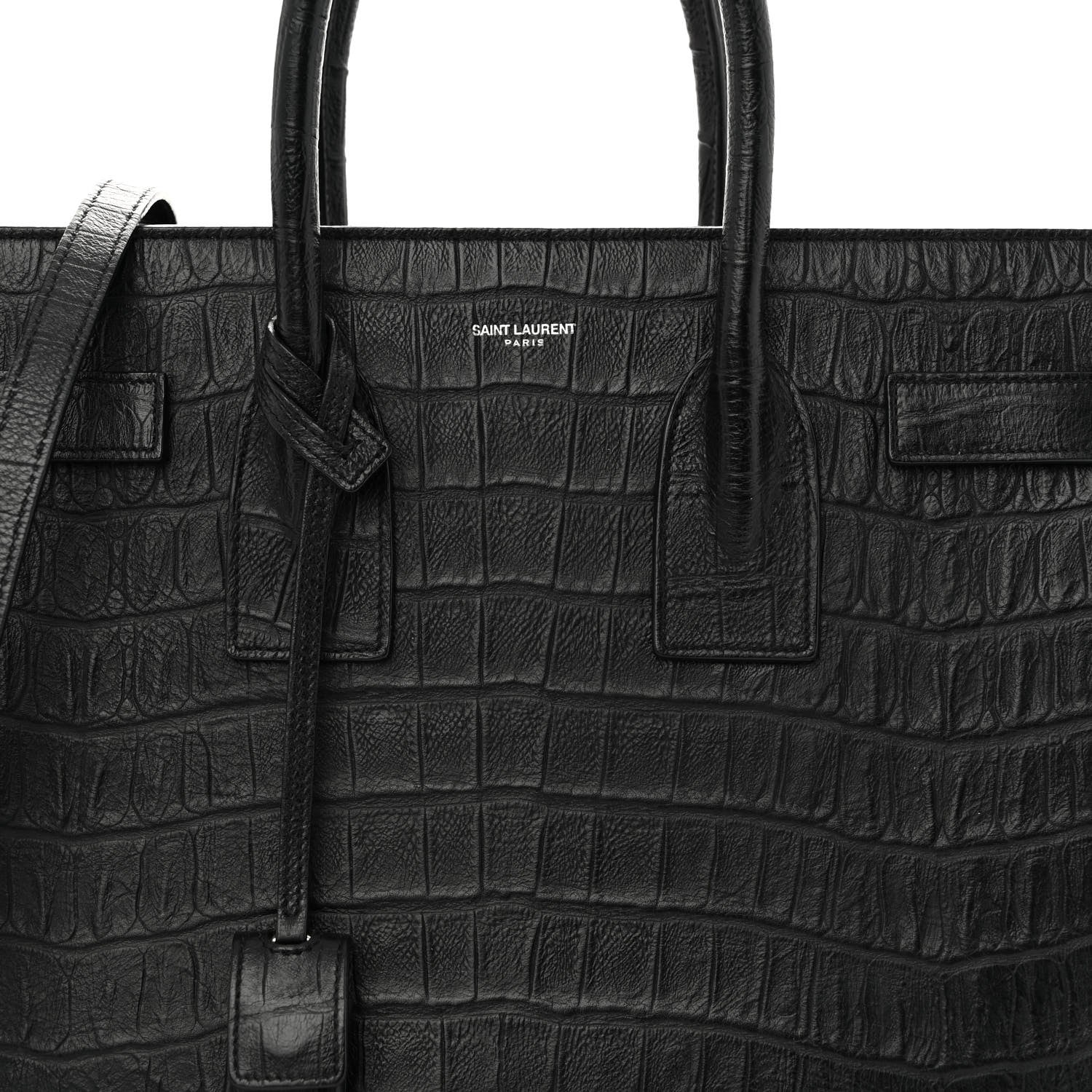 Saint Laurent Calfskin Crocodile Embossed Small Sac de Jour Black 7 of 10