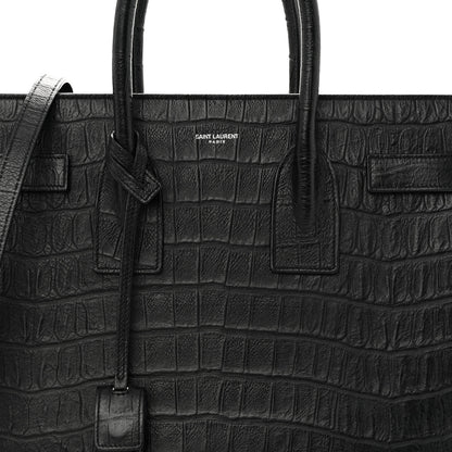 Saint Laurent Calfskin Crocodile Embossed Small Sac de Jour Black 7 of 10