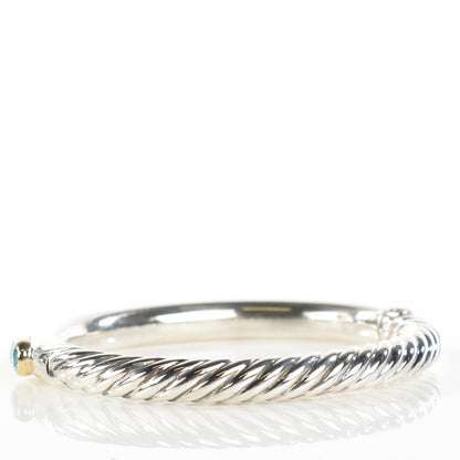 David Yurman Sterling Silver 18K Yellow Gold Blue Topaz Diamond 7mm Renaissance Bangle Bracelet 3 of 6