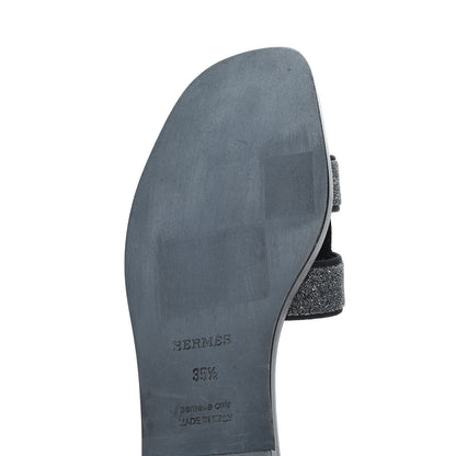 Hermes Suede Goatskin Crystal Oran Sandals 35.5 Bleu Gris 14 of 17
