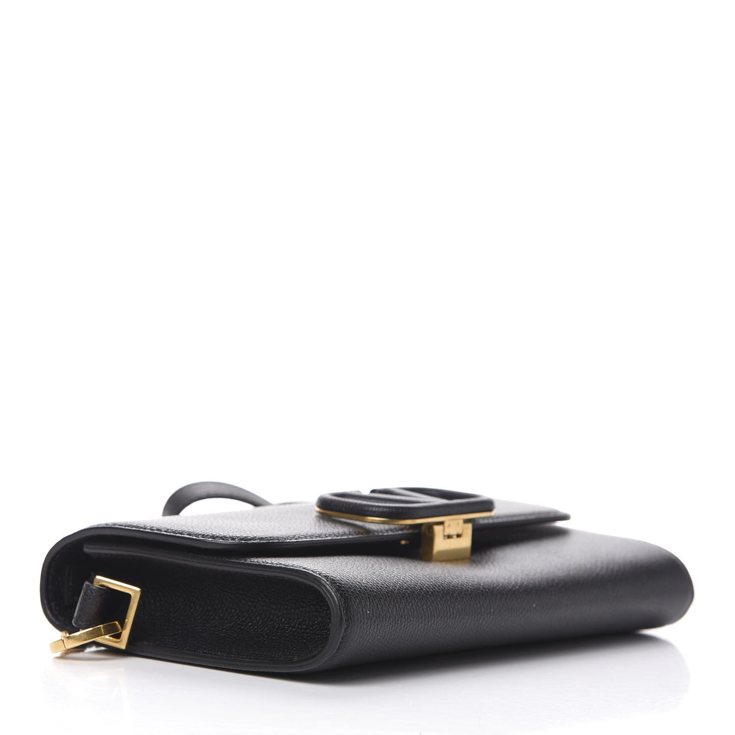 Grained Calfskin VSling Clutch With Shoulder Strap Black