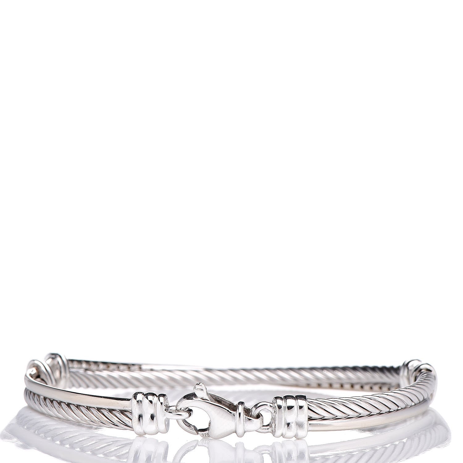 David Yurman Sterling Silver 14K White Gold Diamond 3mm Crossover Bracelet 3 of 4