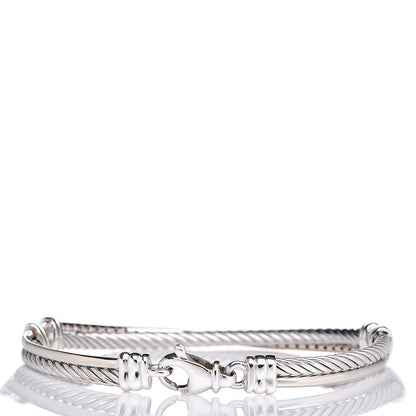 David Yurman Sterling Silver 14K White Gold Diamond 3mm Crossover Bracelet 3 of 4