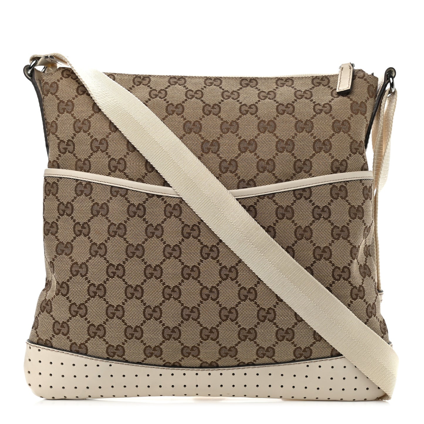 Monogram Calfskin Perforated Medium Flat Messenger Bag Off White