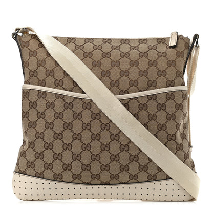 Gucci Monogram Calfskin Perforated Medium Flat Messenger Bag Off White 1 of 9