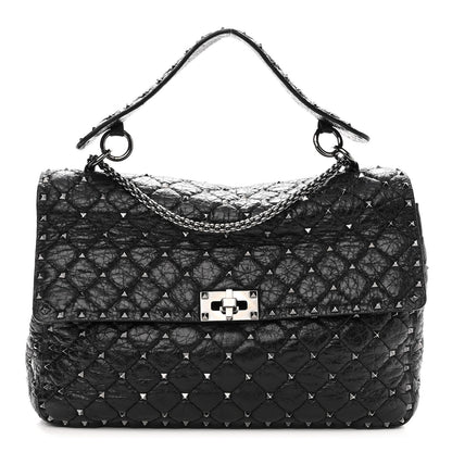 Valentino Garavani Craquele Nappa Large Rockstud Spike Shoulder Bag Black 1 of 9