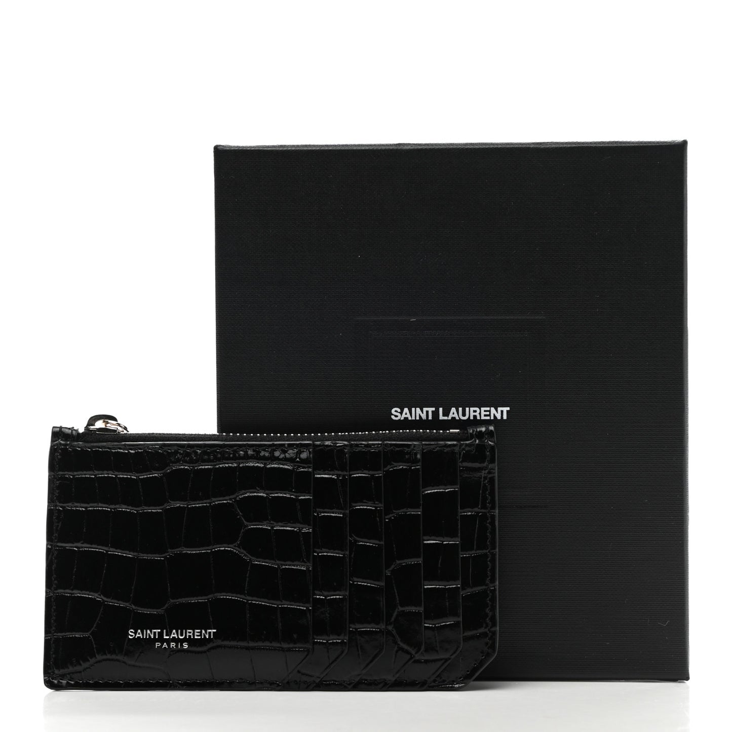 Calfskin Crocodile Embossed 5 Fragments Zip Pouch Card Holder