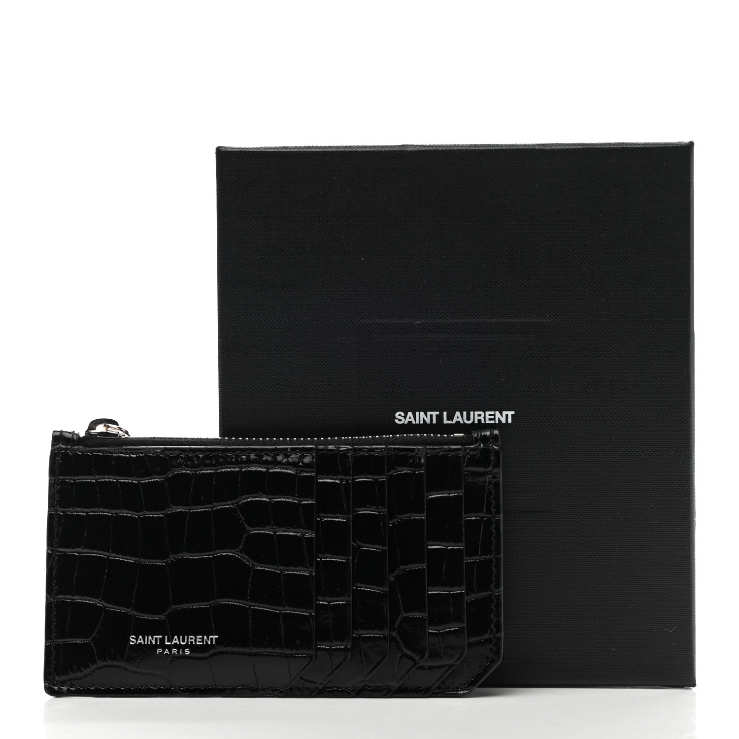 Saint Laurent Calfskin Crocodile Embossed 5 Fragments Zip Pouch Card Holder 8 of 8