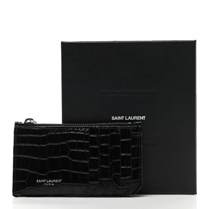 Saint Laurent Calfskin Crocodile Embossed 5 Fragments Zip Pouch Card Holder 8 of 8