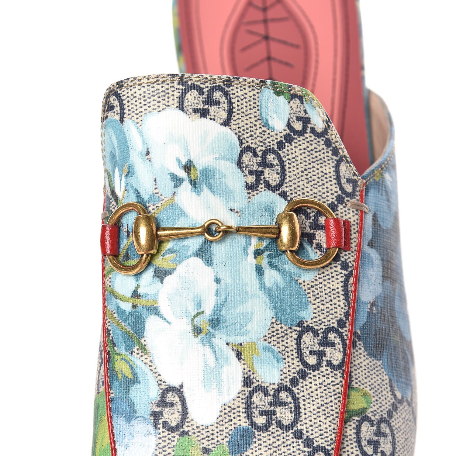 Gucci GG Supreme Monogram Blooms Womens Princetown Slippers 40 Beige Blue Navy Hibiscus Red 11 of 11