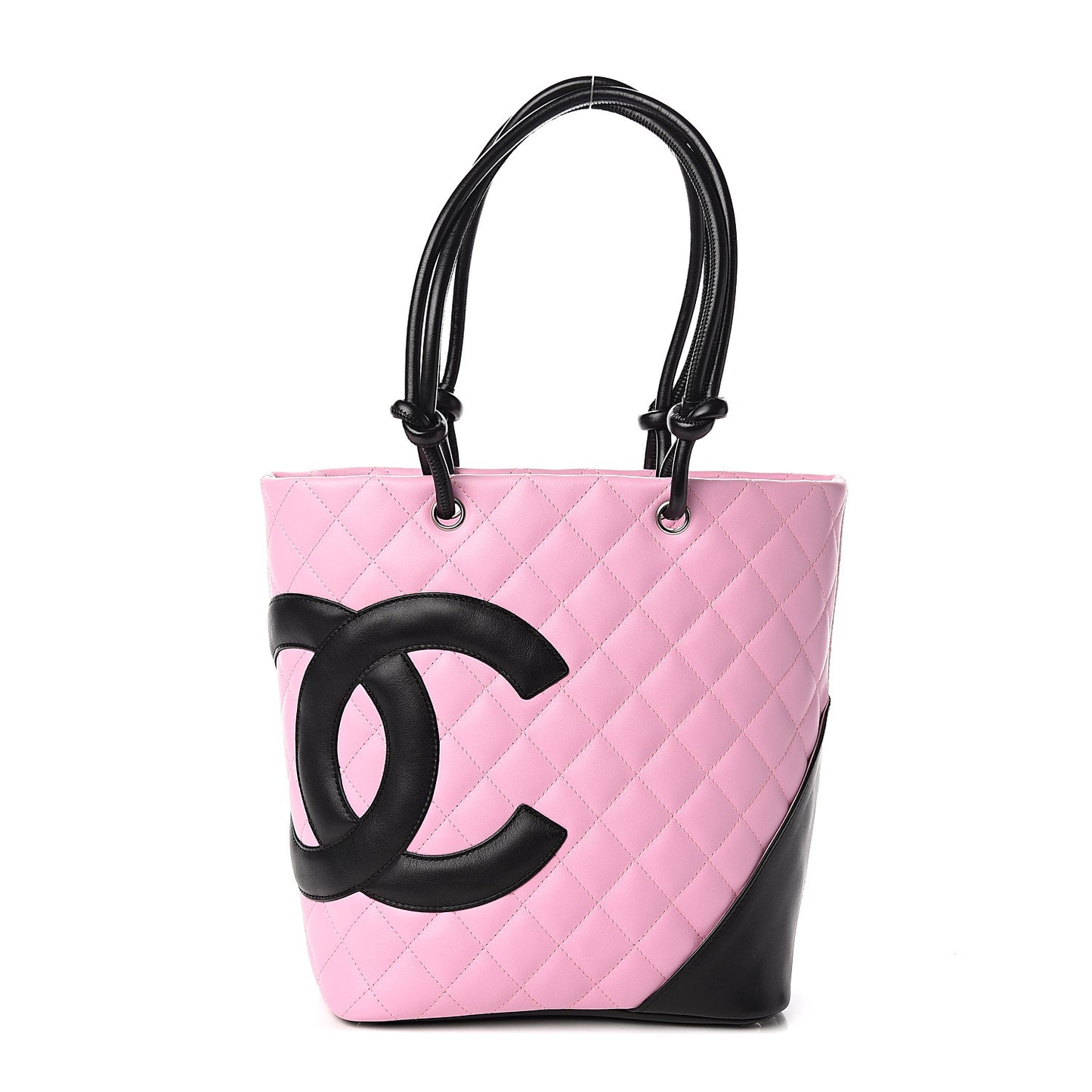 Calfskin Quilted Medium Cambon Tote Pink Black