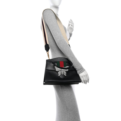 Gucci Grained Calfskin Web Crystal Butterfly Stripe Medium Totem Top Handle Bag Black 2 of 11