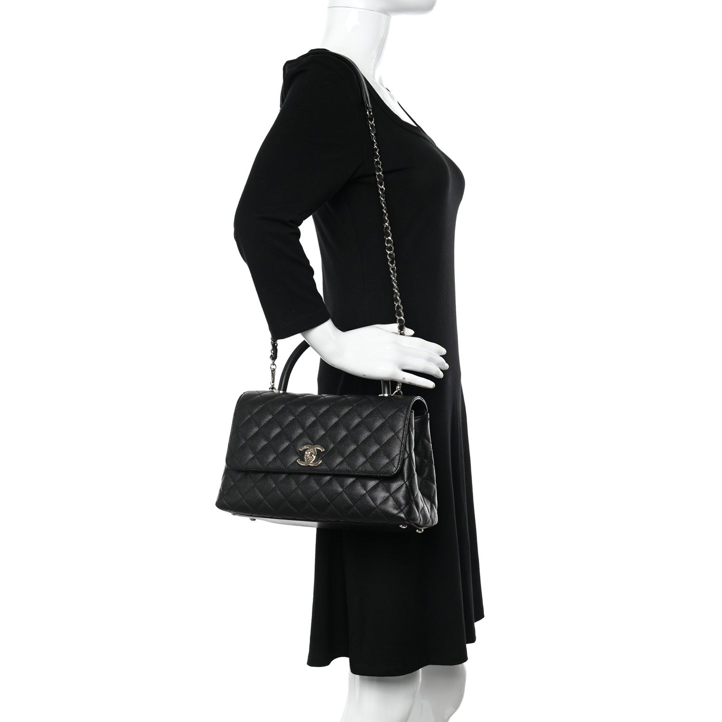 Caviar Quilted Small Coco Handle Flap Black