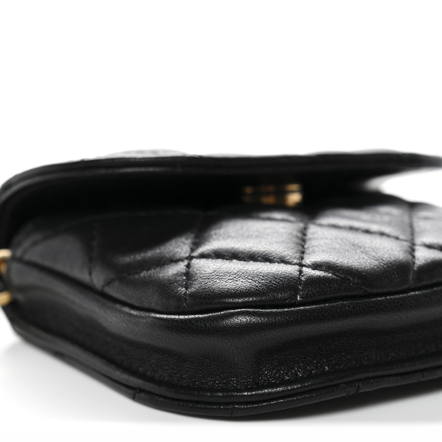 Lambskin Quilted Pearl Crush Waist Bag Black