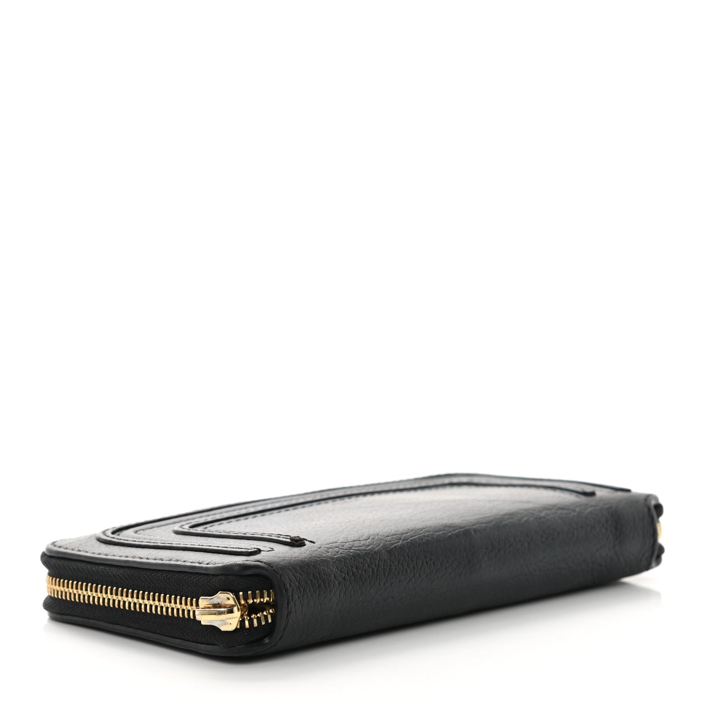 Grained Calfskin Marcie Long Zip Around Wallet Black