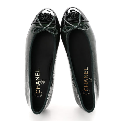 Chanel Patent Calfskin Crocodile Embossed Ballerina Flats 36.5 Dark Green Black 2 of 10