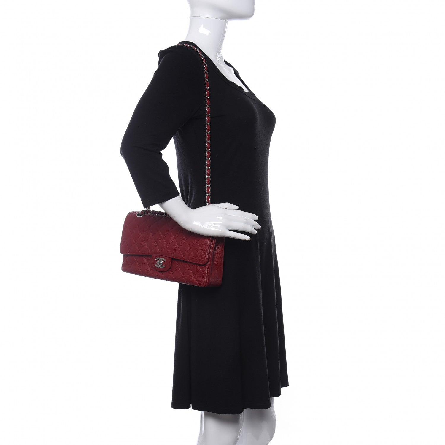 Chanel Caviar Quilted Medium Double Flap Dark Red 2 of 10