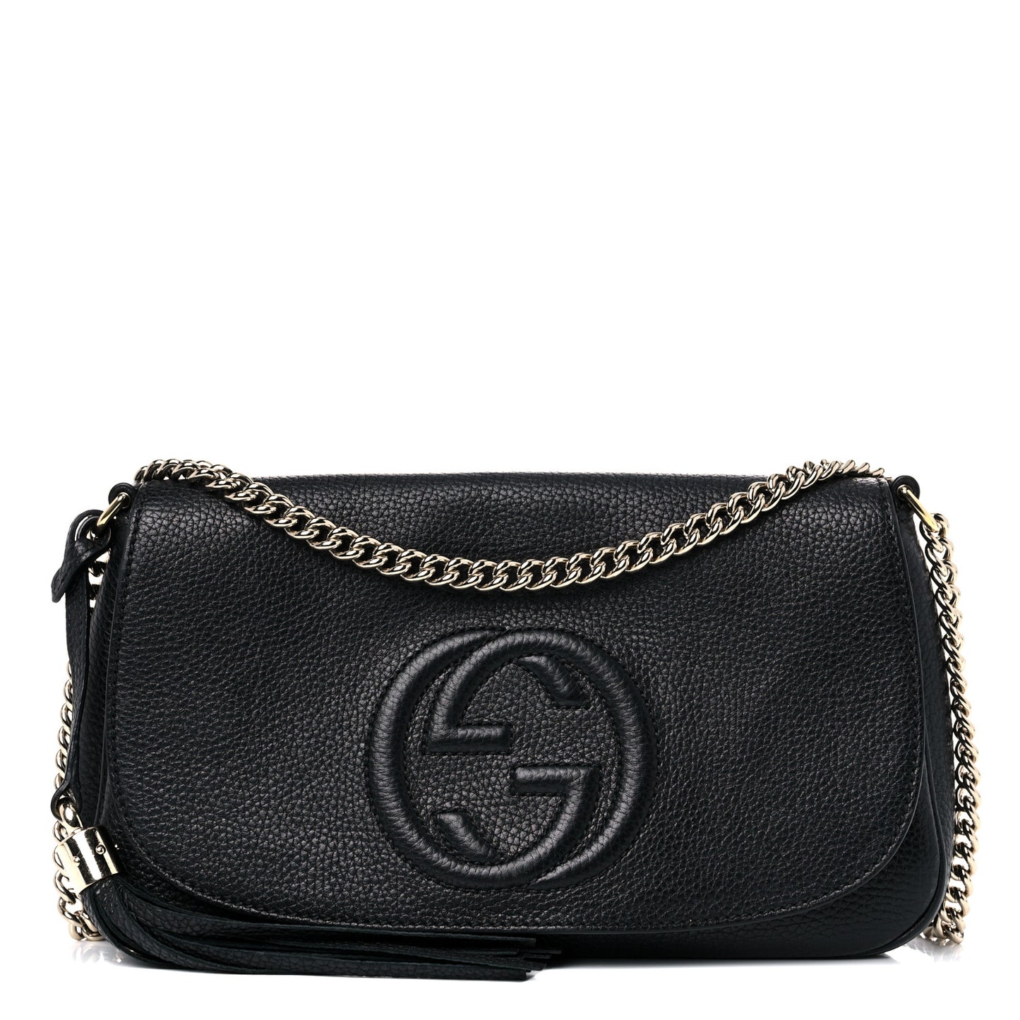 Pebbled Calfskin Medium Soho Flap Crossbody Black