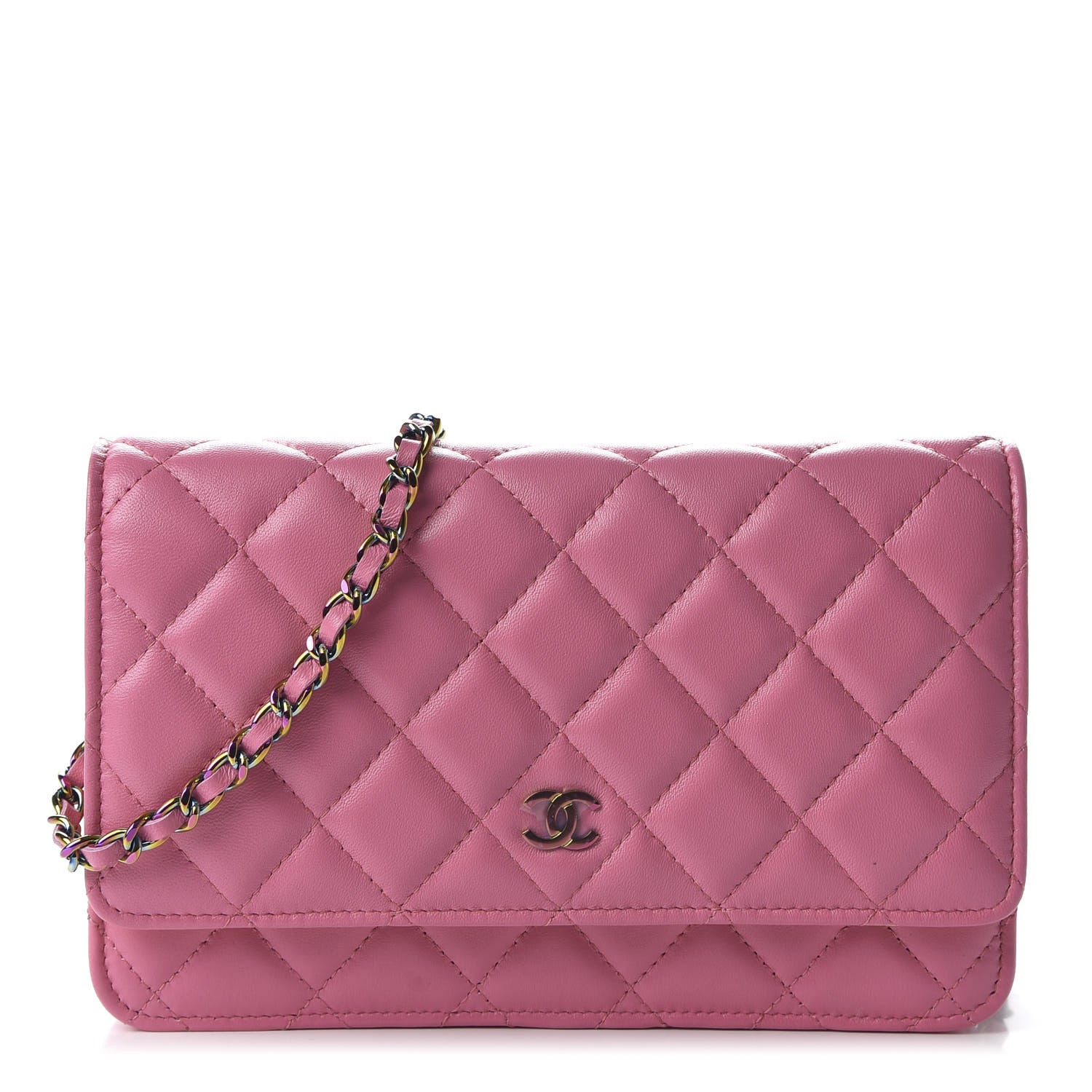 Chanel Lambskin Quilted Wallet On Chain WOC Pink Yellow 1 of 11