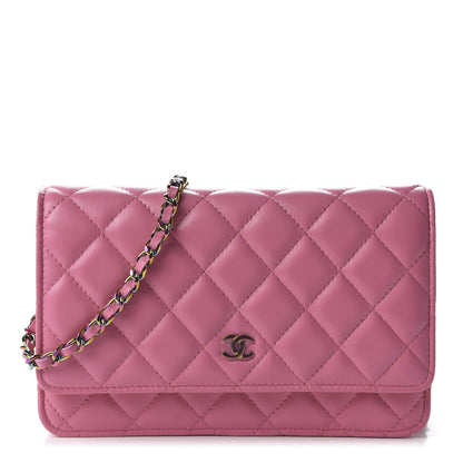 Chanel Lambskin Quilted Wallet On Chain WOC Pink Yellow 1 of 11
