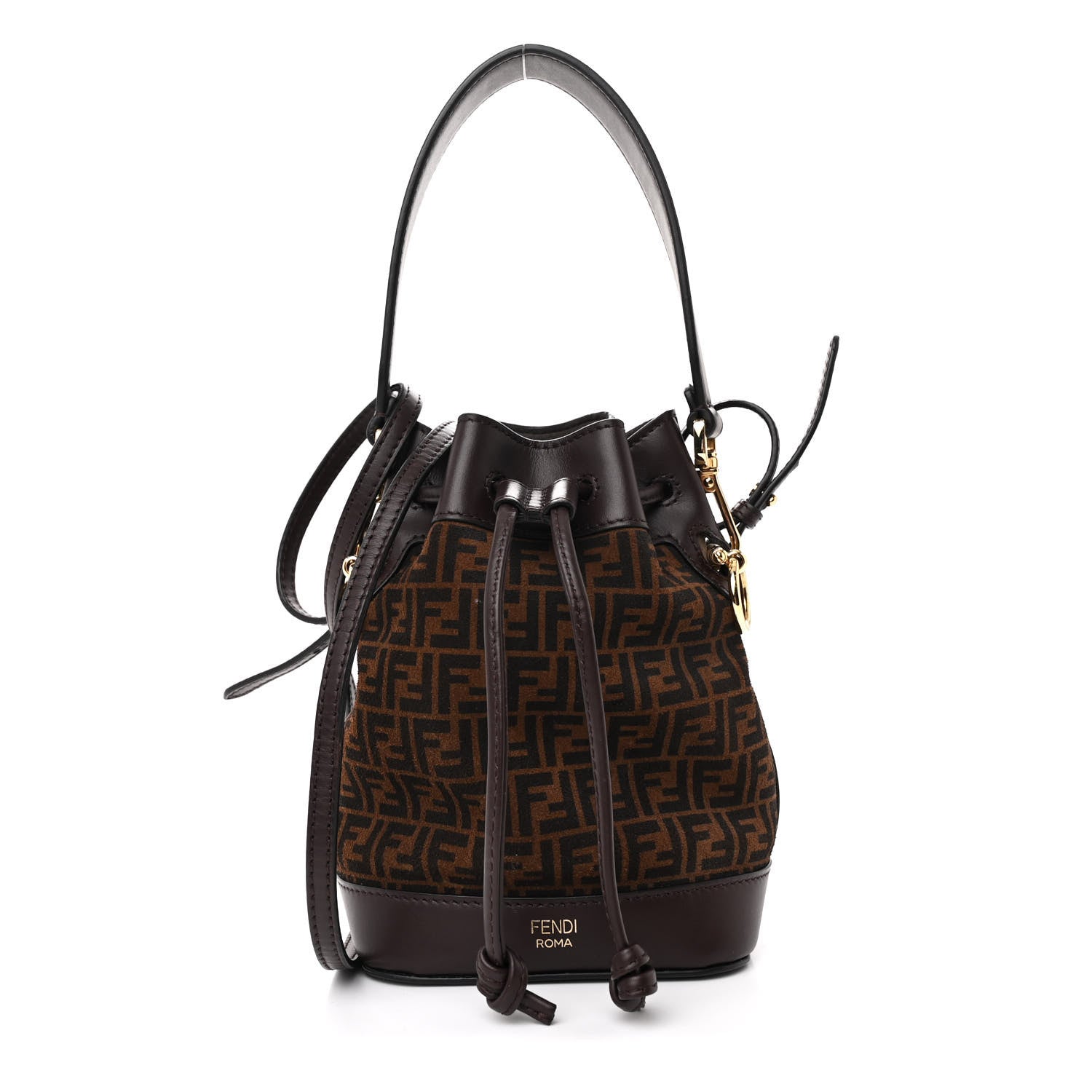 Fendi Suede Vitello King F is Fendi Micro FF Mini Mon Tresor Bucket Bag Sigaro Marrone Ebano 1 of 10