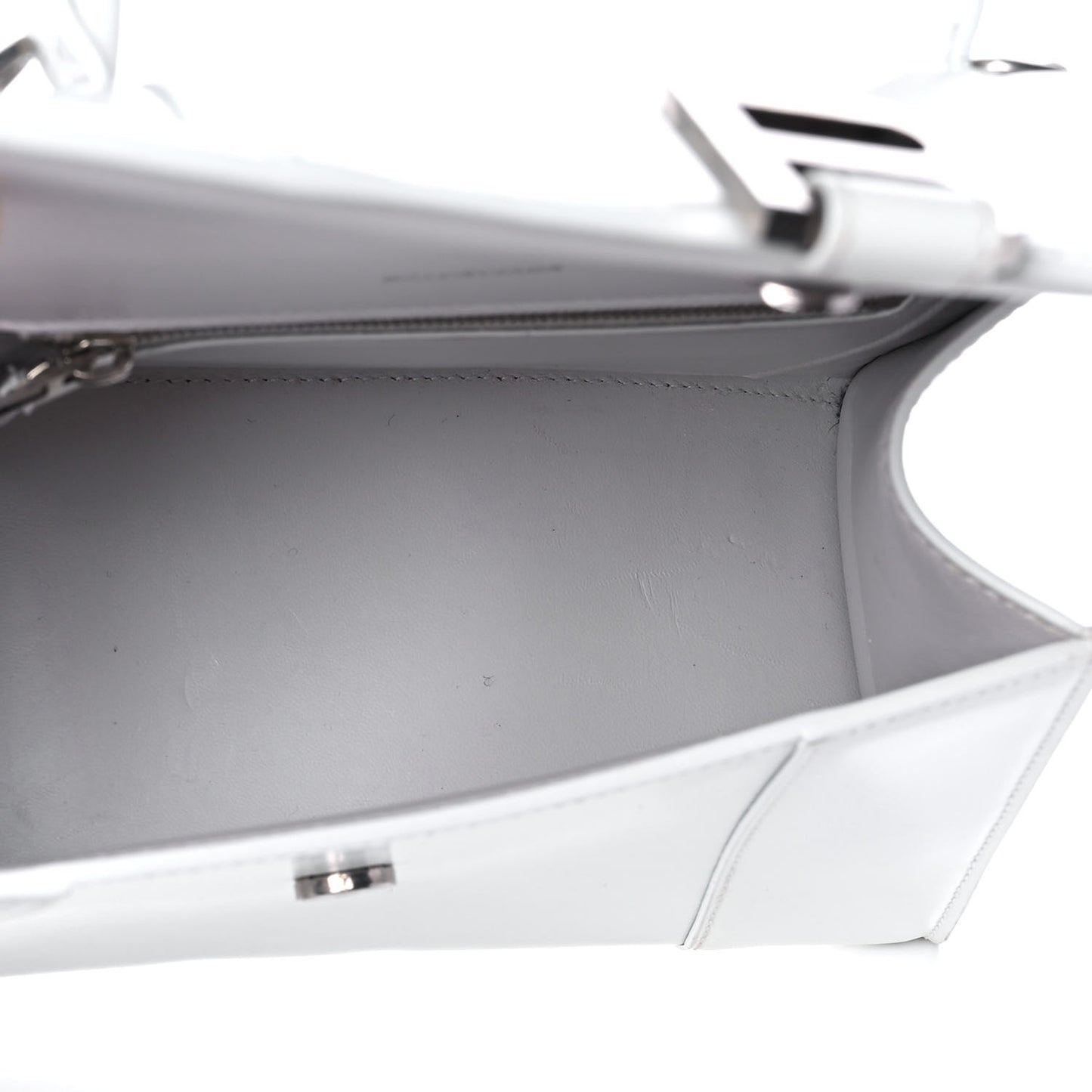 Shiny Box Calfskin Small Hourglass Top Handle Bag White