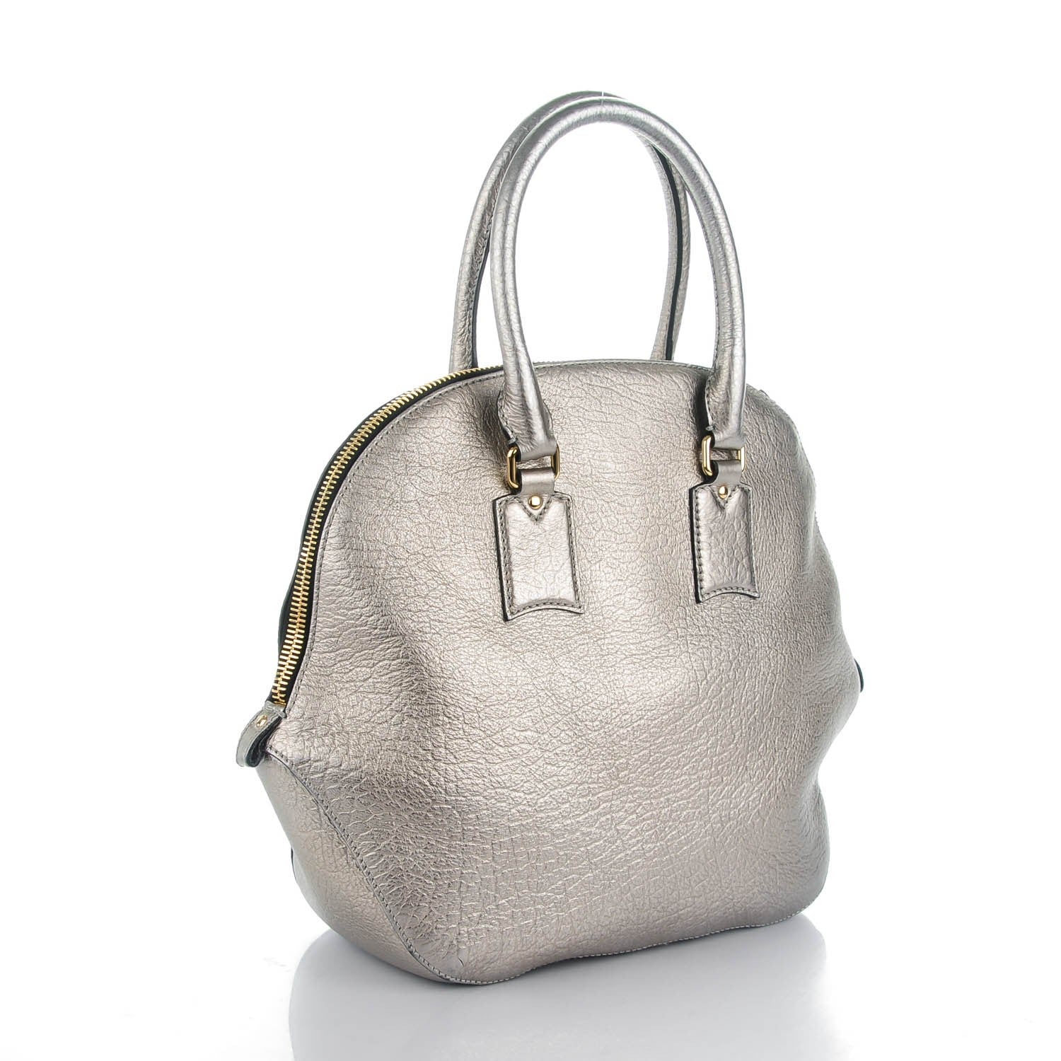 Burberry Metallic Heritage Grain Medium Orchard Bowling Bag Silver 3 of 10