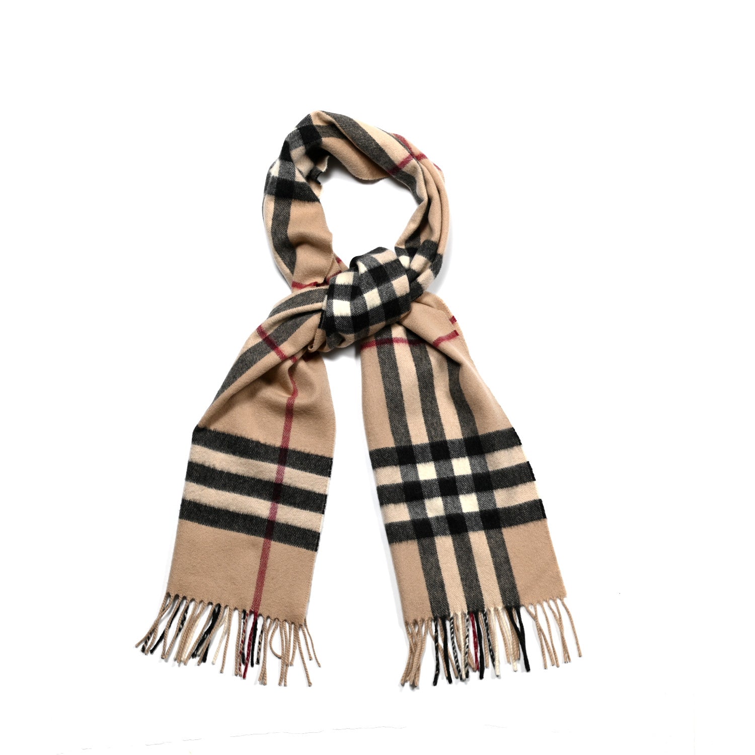 Burberry Cashmere Giant Heritage Check Fringe Scarf Camel 1 of 4