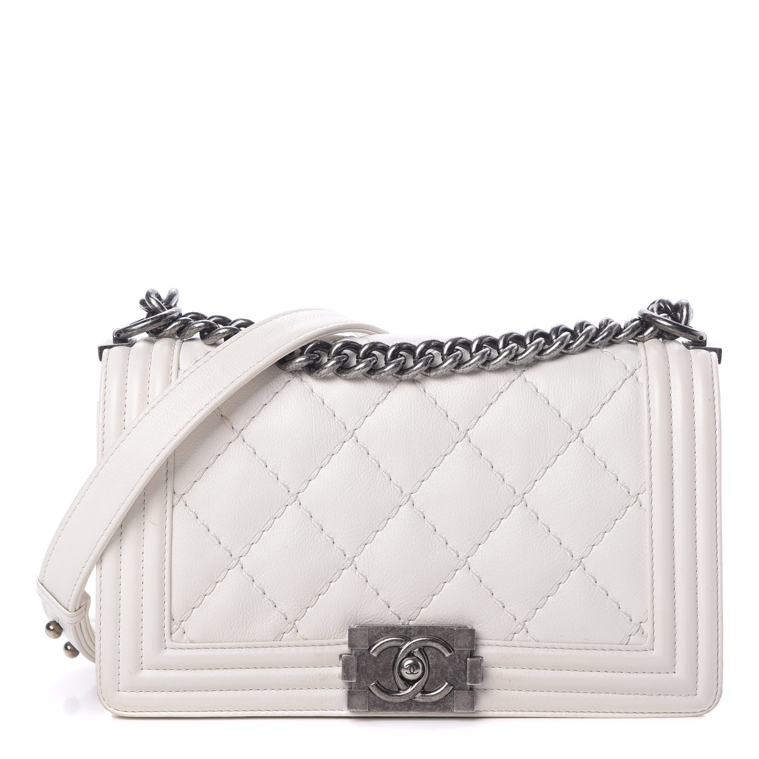 Chanel Calfskin Double Stitch Medium Boy Flap White 1 of 17