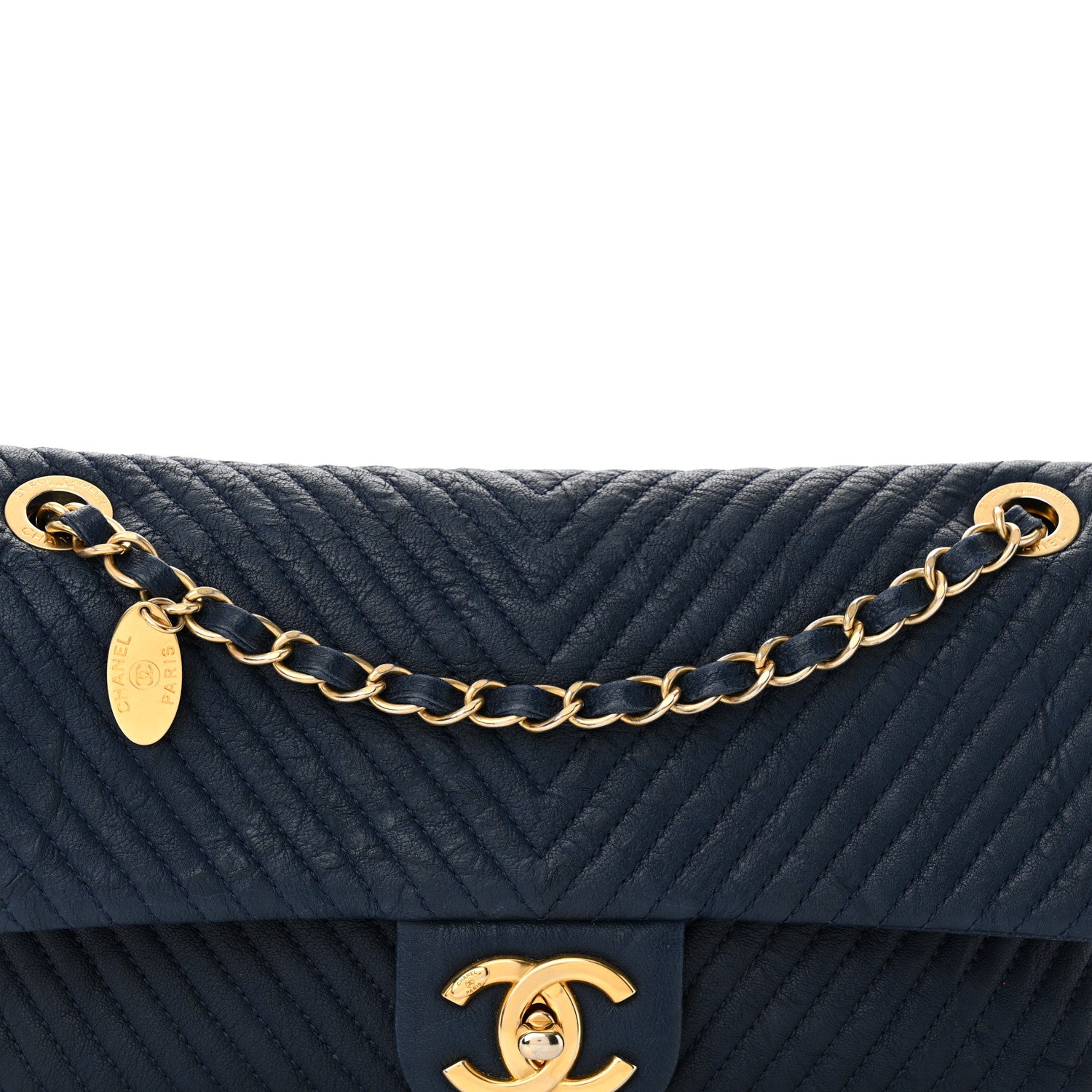Chanel Calfskin Surpique Chevron Medium Flap Navy 8 of 12