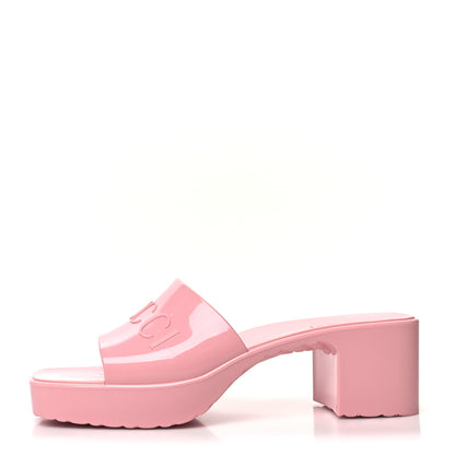 Gucci Rubber Gucci Logo Womens Platform 20/60mm Slide Sandals 35 Wild Rose 1 of 9