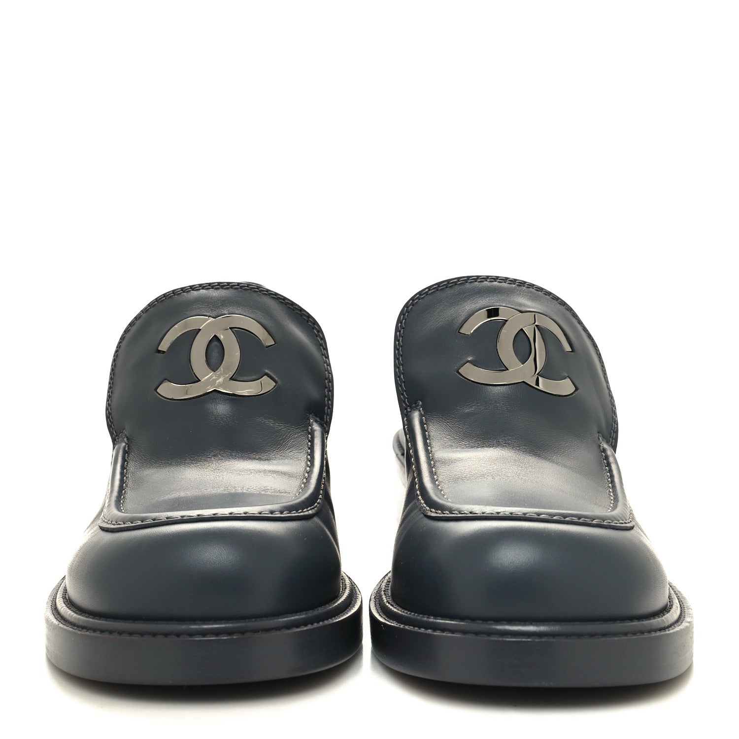 Chanel Calfskin CC Platform Loafers 38 Grey 2 of 8