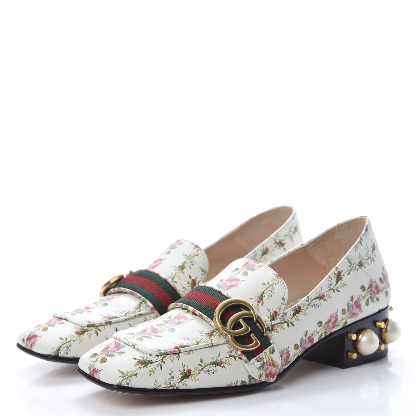 Calfskin Web Pearl Embellished Peyton Loafer 38.5 White