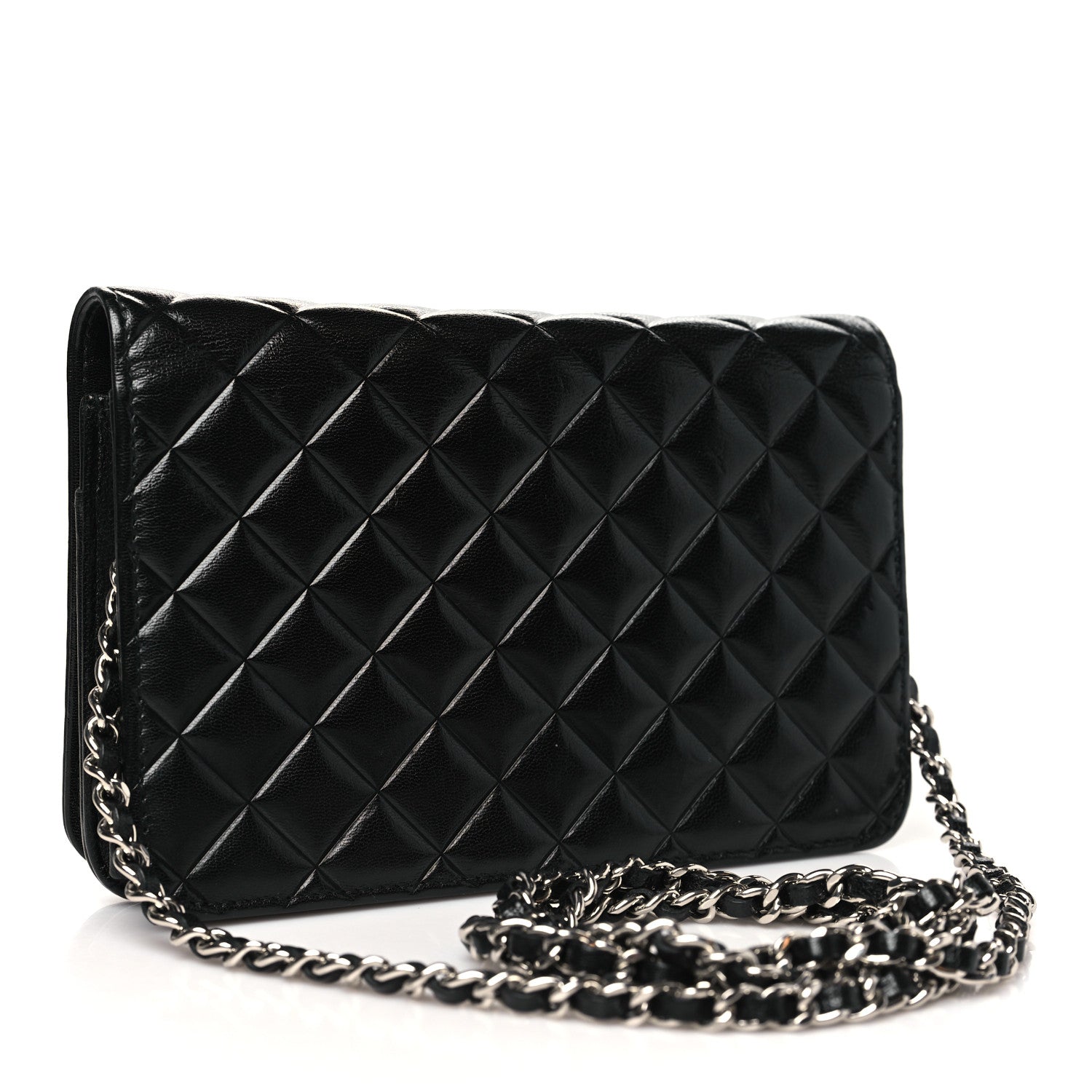 Chanel Goatskin Quilted Diamond CC Wallet On Chain WOC Black 2 of 12