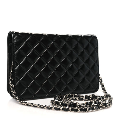 Chanel Goatskin Quilted Diamond CC Wallet On Chain WOC Black 2 of 12